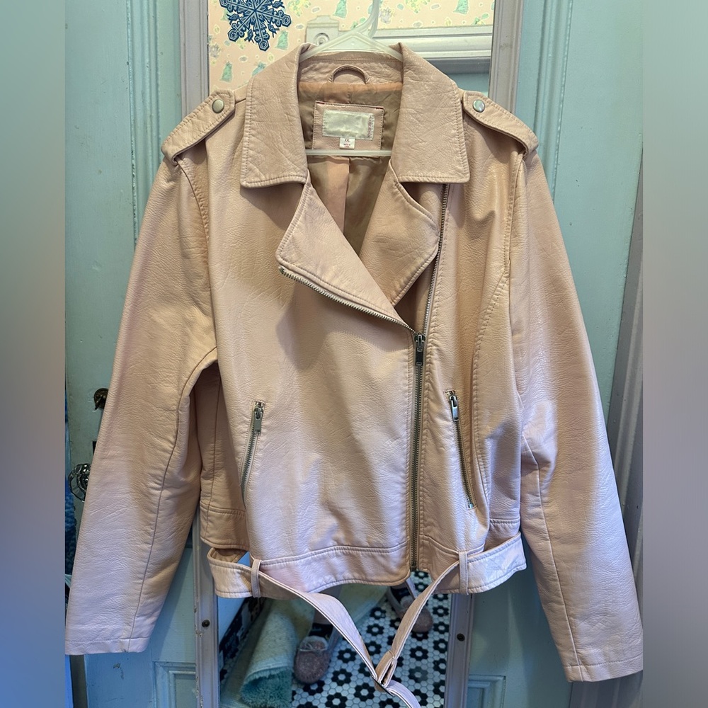Pastel Pink Faux Leather Jacket